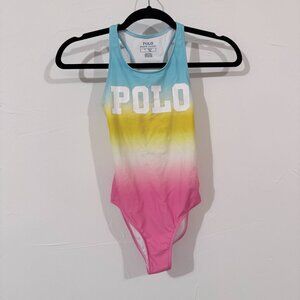 Polo Ralph Lauren Girls SIZE 6 Logo Ombré One-Piece Swimsuit Turquoise/Pink